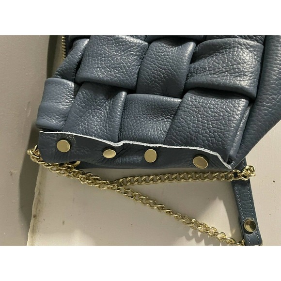 Valentina Fiore Woven LEATHER BLUE Handbag Gold Chain Leather Strap ITALY NWT - Picture 7 of 12